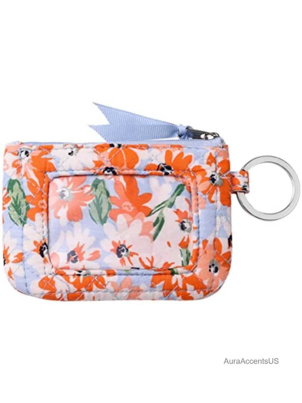 Cotton Quilted ID Case Zipper Wallet with Lanyard Keychain Neck Holder